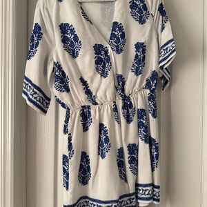 White and Blue Patterned romper